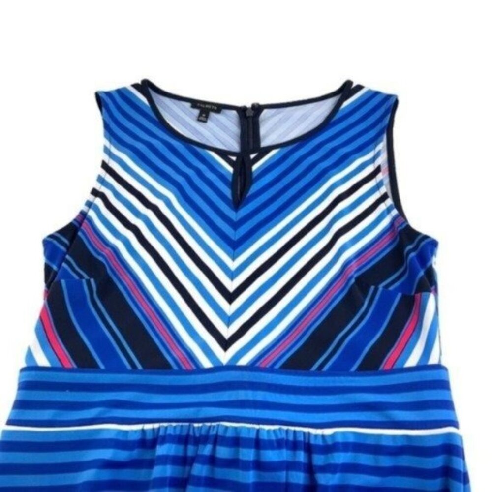 Talbots Blue Striped Sleeveless Fit and Flare Summer Dress - Picture 3 of 6